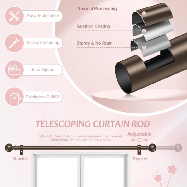 Hei!Dear 2 Pack Bronze Curtain Rods for window 48 to 84 Inch... - Image 2