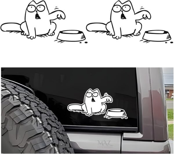 Funny Hungry Cat Car Sticker, 2PCS Waterproof Cat Needs Food...