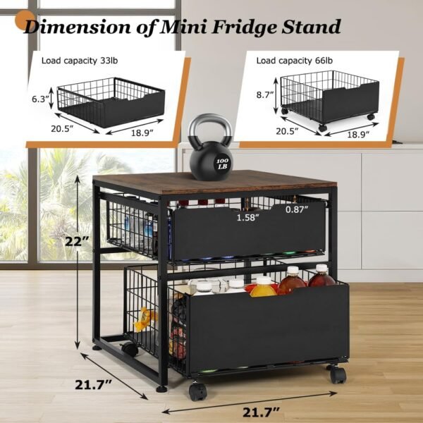 Mini Fridge Stand with Storage Drawer, 21.7”x21.7” Heavy Dut... - Image 6