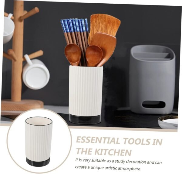 1Pc Ceramic Chopstick Holder Organizer White Draining Contai... - Image 8