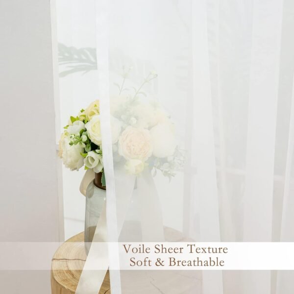 L.Z.E White and Gold Sheer Curtains 84 Inches Long 2 Panels ... - Image 5