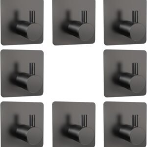 Adhesive Towel Hook 8Pack Matte Black, Modern Style Stainles...