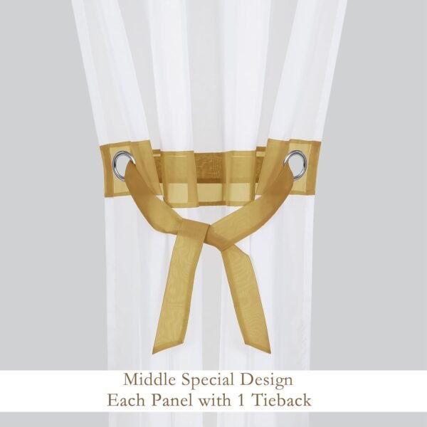 L.Z.E White and Gold Sheer Curtains 84 Inches Long 2 Panels ... - Image 4