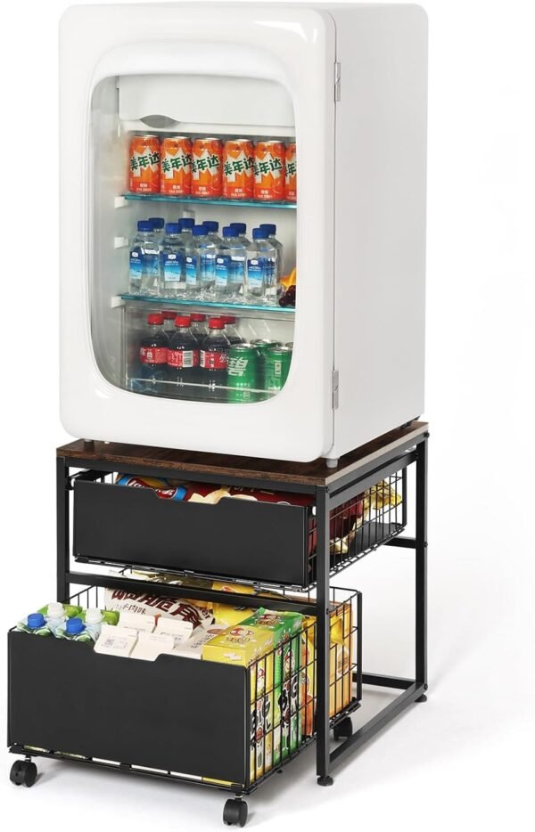 Mini Fridge Stand with Storage Drawer, 21.7”x21.7” Heavy Dut...