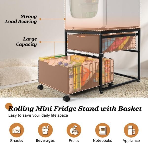 Mini Fridge Stand with Storage Drawer, 21.7”x21.7” Heavy Dut... - Image 4