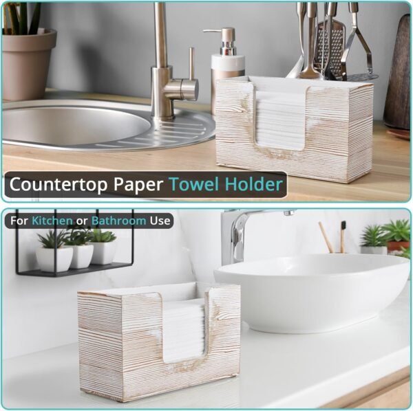 Paper Towel Dispenser Countertop, White Washed Wood Bathroom... - Image 3