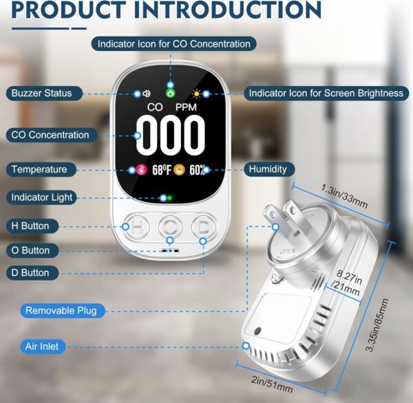 Carbon Monoxide Detectors Plug in, 3-in-1 CO Detector with T... - Image 6