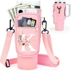 Initial Water Bottle Holder with Strap for Stanley 40 oz Tum...