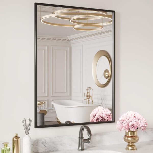 LOAAO 24"X32" Black Rectangle Bathroom Mirror Wall, Matte Bl... - Image 4