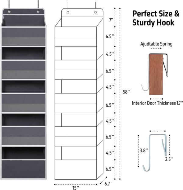 Over Door Organizer with 5 Large Pockets, Heavy Duty Hanging... - Image 2