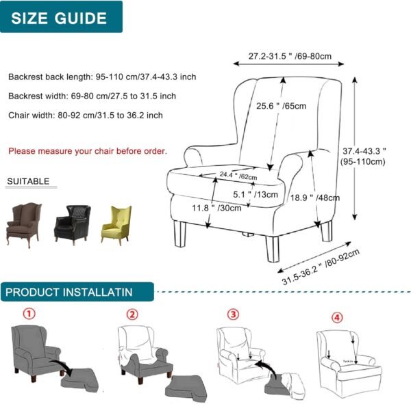 KRFOONN Wingback Chair Covers Slipcovers 2 Piece Stretch Win... - Image 6