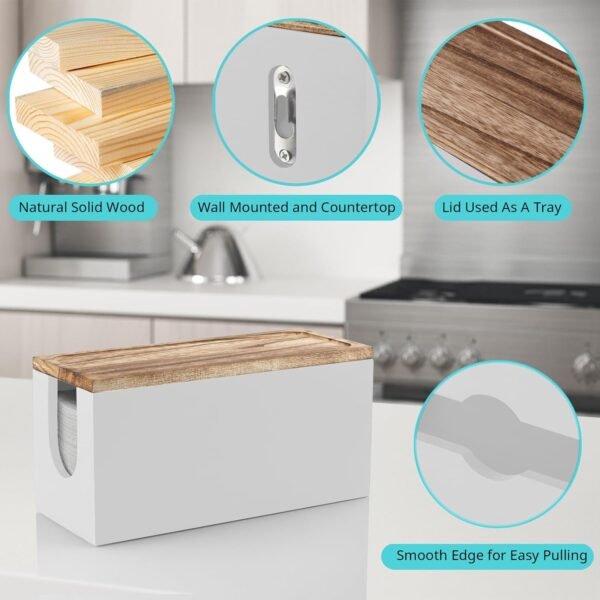 Paper Towel Dispenser Wall Mount, Wooden Bathroom Paper Towe... - Image 7