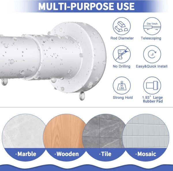 Shower Curtain Rod 36-98 Inches (3-8.2ft) Non Rust Adjustabl... - Image 8