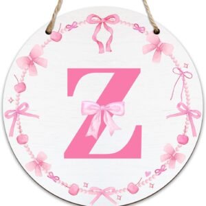 Monogram Round Sign For Front Door, Cherry Bow Theme Sign Fo...