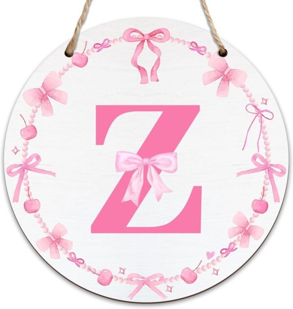 Monogram Round Sign For Front Door, Cherry Bow Theme Sign Fo...