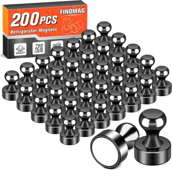 FINDMAG 200Pcs Black Fridge Magnets, Strong Magnets for Whit...