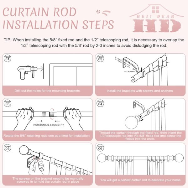 Hei!Dear 2 Pack Bronze Curtain Rods for window 48 to 84 Inch... - Image 6