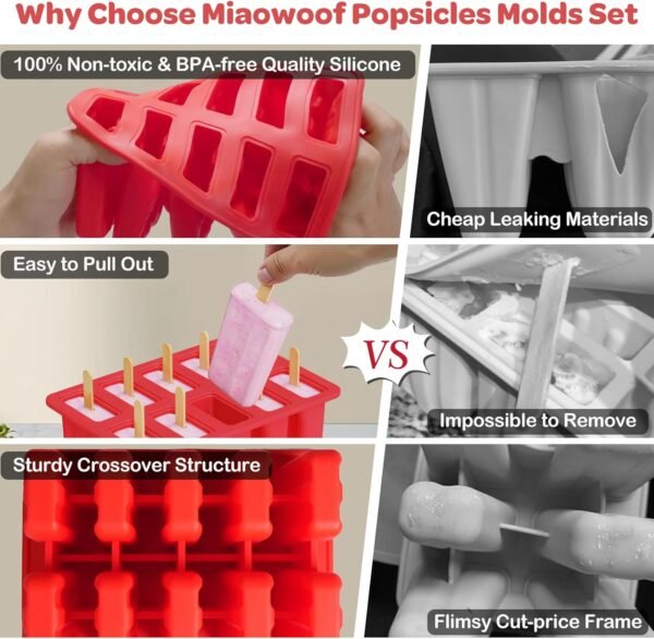Miaowoof Homemade Popsicle Molds, 10-Cav Non-BPA Silicone Ic... - Image 4
