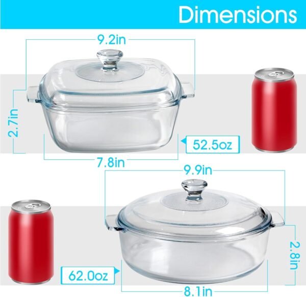 NUTRIUPS Small Glass Casserole Dish with Lid Oven Safe Casse... - Image 2