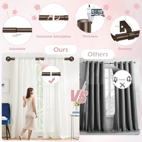 Hei!Dear 2 Pack Bronze Curtain Rods for window 48 to 84 Inch... - Image 3