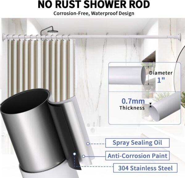 Shower Curtain Rod 36-98 Inches (3-8.2ft) Non Rust Adjustabl... - Image 4