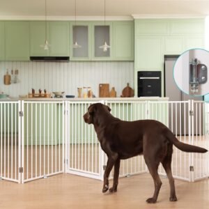 No Pawblems Free Standing Dog Gate with Door, 30'' Tall Fold...