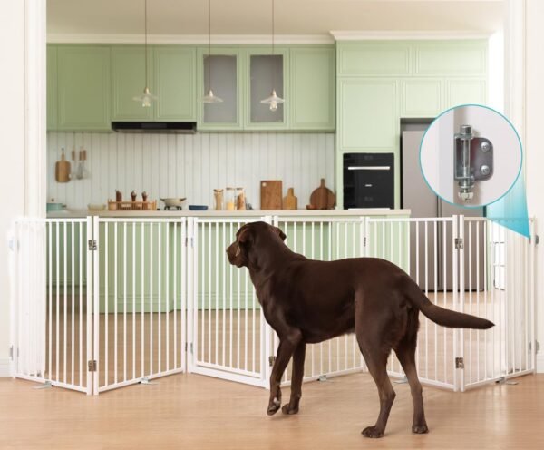 No Pawblems Free Standing Dog Gate with Door, 30'' Tall Fold...