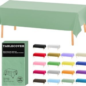 D&Z Plastic Table Cloth Disposable, 12 Pack Sage Green Recta...