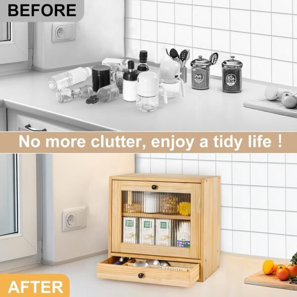 Sunhoo Bread Box for Kitchen Countertop Bin 2 Layer Wooden B... - Image 5