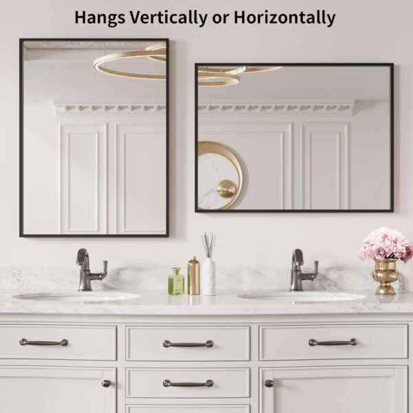 LOAAO 24"X32" Black Rectangle Bathroom Mirror Wall, Matte Bl... - Image 3