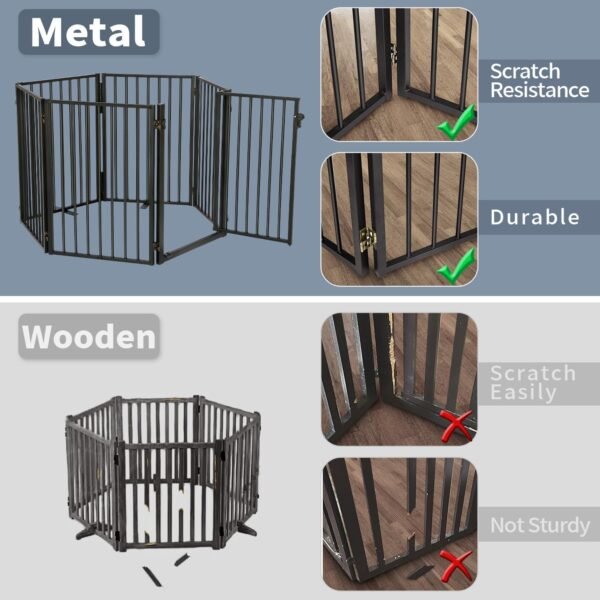 Metal Freestanding Dog Gates with Door for Outdoor Indoor,16... - Image 2