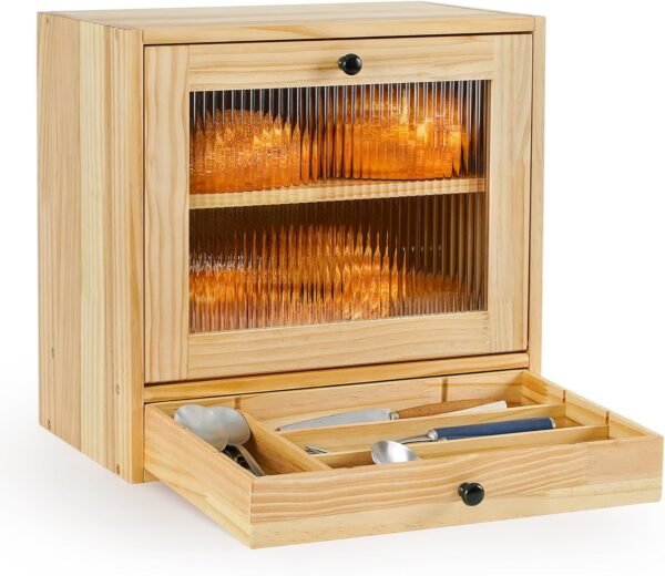 Sunhoo Bread Box for Kitchen Countertop Bin 2 Layer Wooden B...