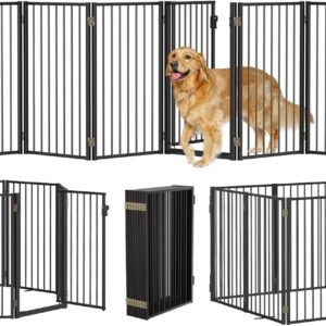 Metal Freestanding Dog Gates with Door for Outdoor Indoor,16...