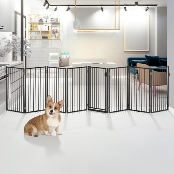 Metal Freestanding Dog Gates with Door for Outdoor Indoor,16... - Image 7