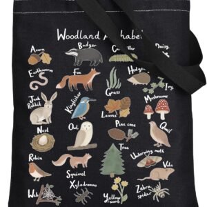 LEVLO Animal Alphabet Canvas Tote Bag - Woodland Themed Gift...