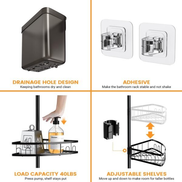 Tension Pole Shower Caddy Corner: Adjustable 4tier Bathroom ... - Image 4