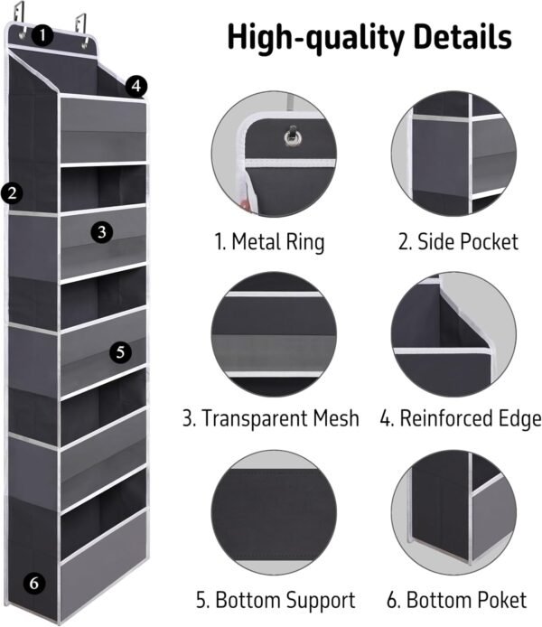 Over Door Organizer with 5 Large Pockets, Heavy Duty Hanging... - Image 4