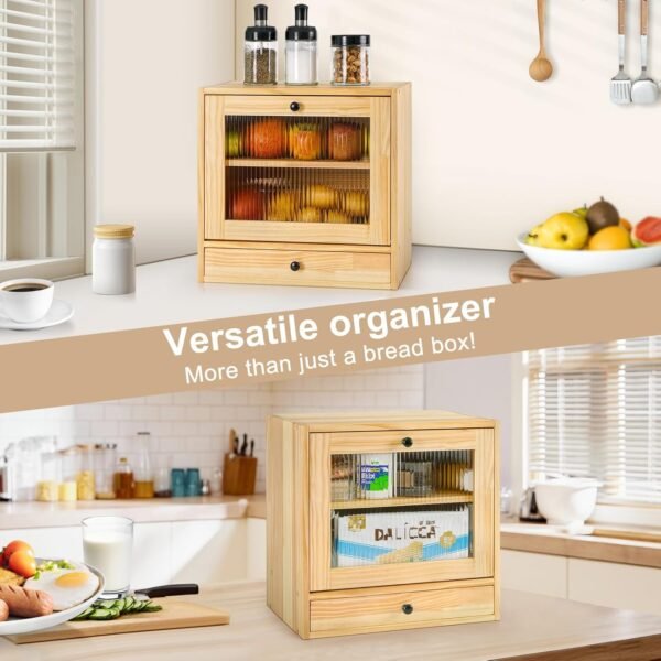 Sunhoo Bread Box for Kitchen Countertop Bin 2 Layer Wooden B... - Image 6