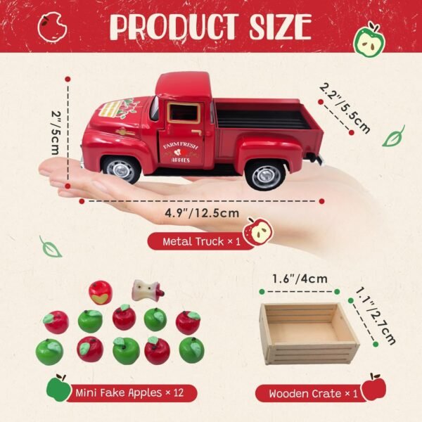 Fall Apple Decor Vintage Metal Truck with Mini Fake Apples a... - Image 2