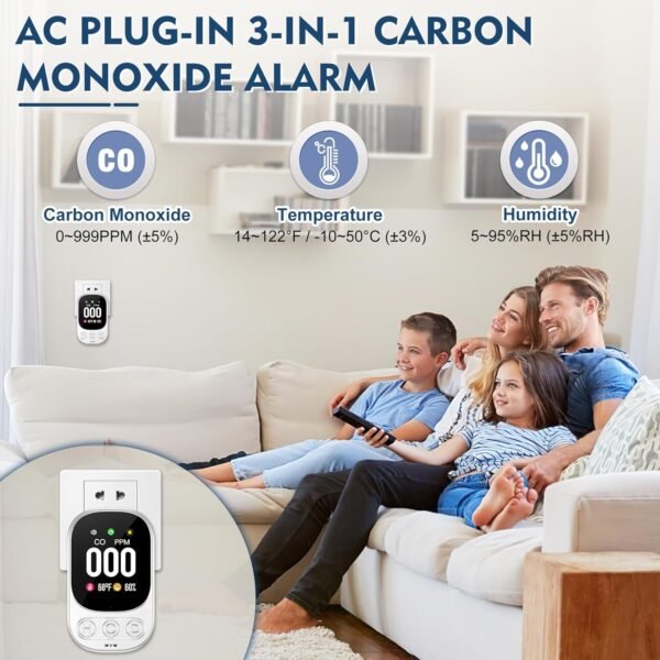 Carbon Monoxide Detectors Plug in, 3-in-1 CO Detector with T... - Image 2
