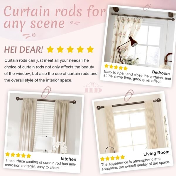 Hei!Dear 2 Pack Bronze Curtain Rods for window 48 to 84 Inch... - Image 7