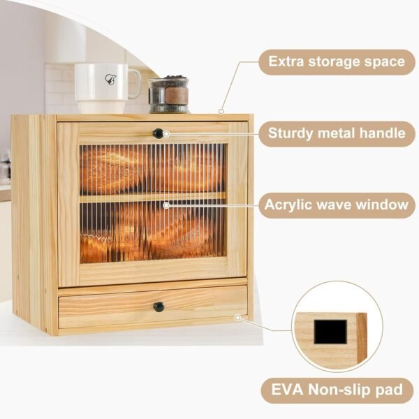 Sunhoo Bread Box for Kitchen Countertop Bin 2 Layer Wooden B... - Image 3