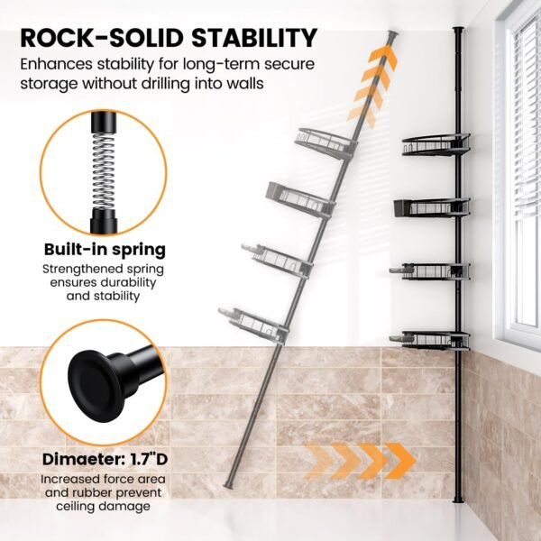 Tension Pole Shower Caddy Corner: Adjustable 4tier Bathroom ... - Image 5