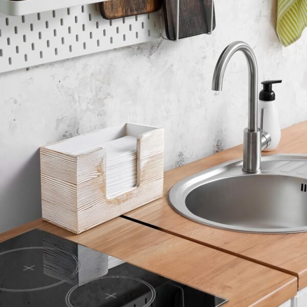 Paper Towel Dispenser Countertop, White Washed Wood Bathroom... - Image 6