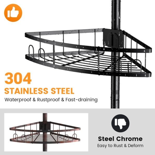 Tension Pole Shower Caddy Corner: Adjustable 4tier Bathroom ... - Image 2