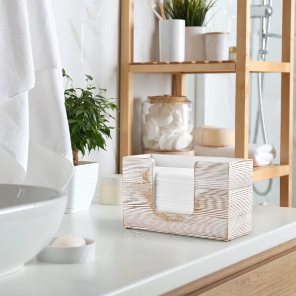 Paper Towel Dispenser Countertop, White Washed Wood Bathroom... - Image 5