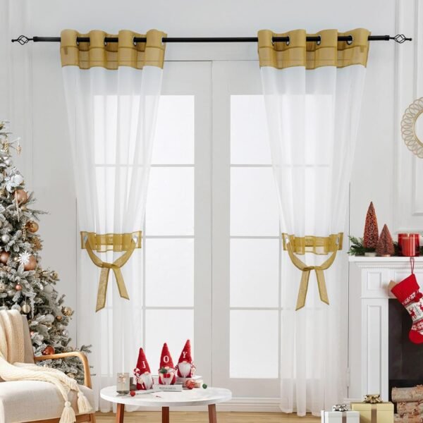 L.Z.E White and Gold Sheer Curtains 84 Inches Long 2 Panels ... - Image 8