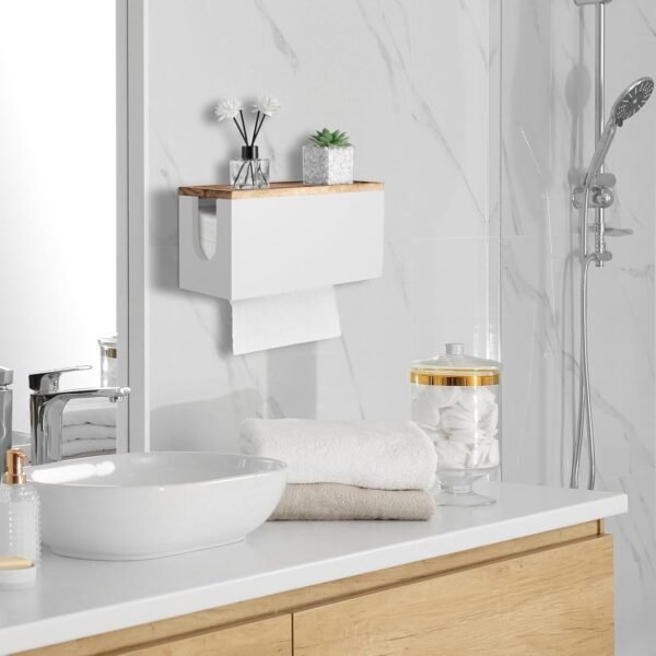 Paper Towel Dispenser Wall Mount, Wooden Bathroom Paper Towe... - Image 3