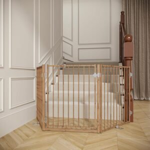 No Pawblems Free Standing Dog Gate with Door, 30'' Tall Fold...