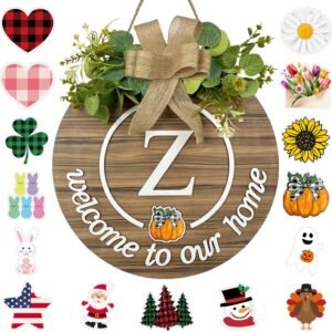 Interchangeable Seasonal Monogram Letter Z Welcome Sign Fron...